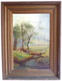Peck Mill Hollow' (near Milton Abbas?), giltwood frame, slight tear (approx by Henry Wilkinson, oil on canvas, offered May 2022