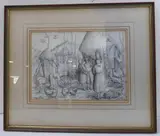 The Farmyard, Umbria by K M Haviland, drawing, sold May 2022