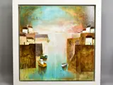 Boats leaving the harbour v by Keith Athay, mixed media on canvas, sold Aug 2020