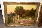 A female figure and child talking to a male figure in a by George Hillyard Swinstead, oil on canvas, sold Aug 2020