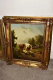 A pastoral scene with cattle and sheep in a dry river bed by Valère Verheust, oil, offered Aug 2020