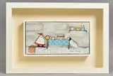 AFTERNOON TEA' a female figure with dog in a kitchen by Louise Rawlings, acrylic on canvas, sold Aug 2020