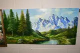 A landscape with stream to the foreground snow covered by Andrew Grant Kurtis, oil on canvas, offered Aug 2020