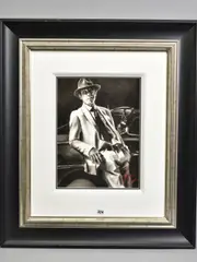 NIGHT ANGEL' a monochrome study for the painting of the same name depicting a male figure leaning against a car by Fabien Perez, ink on paper, sold Aug 2020