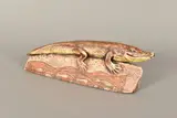 a stoneware sculpture of an alligator on a rock, brown colouring, impressed mark, approximate length 22cm Condition Report No obvious damage or wear by Blandine Anderson, sculpture, sold Aug 2020