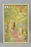lady in a cottage garden, holding a bunch of flowers by Joseph Kirkpatrick, watercolour, sold Aug 2020
