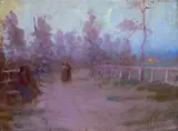 Twilight landscape with figures in a parkSignedOil on by James Peter Quinn, Oil on canvas, unframed, sold Jun 2019
