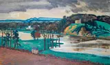 A flooded river landscape, near Guildford Signed and dated 1910 Oil on canvas 46 x 76cm by Roger Fry, 1910, Oil on canvas, sold Jun 2019
