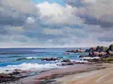 Figures on the coast by Charles McAuley, Oil on canvasboard, sold Jun 2019