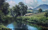 Cattle by a wooded river by Charles McAuley, Oil on board, sold Jun 2019