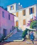 A sunny courtyard with a lady fetching water from a well Signed Oil on canvas 55.5 x 46.5cm ++Unlined, good condition by N. Davids, Oil on canvas, sold Jun 2019