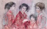Japanese GirlsSignedOil by Edna Hibel, Oil on canvas laid on board, sold Jun 2019