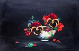 Still life of Pansies by Laurence Biddle, Oil on board, sold Jun 2019