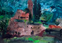 St Catherine~s Church by John Piper Ch, Watercolour, bodycolour and chalk over pen and ink, sold Jun 2019