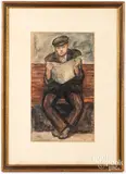 portrait of a seated gentleman by Julius T. Bloch, watercolor, sold Mar 2022
