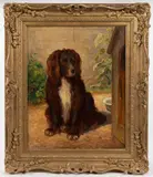 PORTRAIT OF A BROWN SPANIEL by Alfred Elsworth, oil on canvas, sold Apr 2023