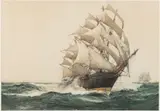 NAUTICAL SCENE by Montague Dawson, watercolor on paper, sold Apr 2023