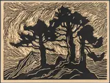 SUNSET BLOCK PRINT by Birger Sandzén, linocut on paper, sold Apr 2023