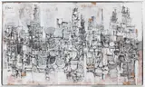 MID-CENTURY MODERN ABSTRACT PAINTING by William Fletcher Jones, oil on board, sold Apr 2023