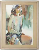 PAINTING OF A NUDE WOMAN by Don Andrews, watercolor on paper, sold Apr 2023
