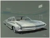 AUTOMOTIVE DESIGN ORIGINAL CONCEPT DRAWING by John Orfe, charcoal / pastel on paper, sold Apr 2023