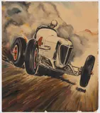 ORIGINAL AUTOMOTIVE RACING ILLUSTRATION by John Orfe, watercolor on paper, sold Apr 2023