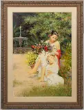 GENRE SCENE by Jose Manuel Roman Frances, oil on canvas, sold Apr 2023