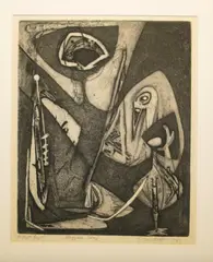 Beggar's Song by Barbara Neustadt, 1954, Etching, engraving, aquatint, sold Mar 2021