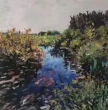 Blue and Rose Stream by Rebecca Perehudoff, 2018, Acrylic on canvas, sold Mar 2021