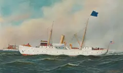 Steamship by Antonio Jacobsen, 1898, oil on canvas, sold Mar 2021
