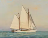 Untitled (Sailboat) by C Myron Clark, oil on board, sold Mar 2021
