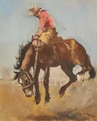 Bucking Bronco by Pál Fried, oil and charcoal on canvas (unstretched), sold Mar 2021