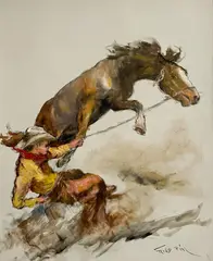 Bronco Lasso by Pál Fried, oil and charcoal on canvas (unstretched), sold Mar 2021