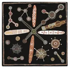 Men’S Ceremony by Anatjari Tjakamarra, 1971, synthetic polymer powder paint on composition board, sold Mar 2015