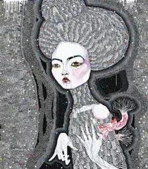 Satellite Fade-Out 2 by Del Kathryn Barton, 2011, synthetic polymer paint, gouache, watercolour and ink on polyester canvas, sold Nov 2014