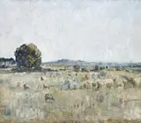 Sheep Grazing, Rosebud by Arthur Boyd, 1938, oil on cotton gauze on composition board, offered Nov 2014