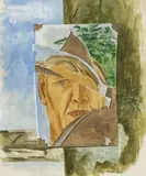 Self Portrait In A Broken Shaving Mirror by Eric Anchor Thake, 1945, gouache on paper, sold Nov 2014