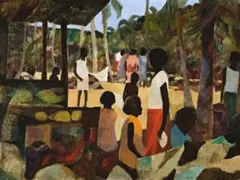 Islanders by Ray Crooke, c.1965, oil on canvas on composition board, sold Nov 2014