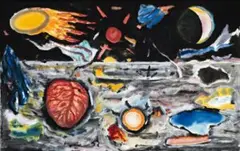 Drawing (Landscape With Moon) by Peter Booth, 1987, watercolour and ink on paper, offered Nov 2014