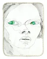 Green Eyes by Del Kathryn Barton, 2004, watercolour and ink on paper with padded fabric border, sold Nov 2014