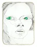Green Eyes by Del Kathryn Barton, 2004, watercolour and ink on paper with padded fabric border, sold Nov 2014