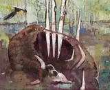 The Bog Ii by Clifton Pugh, 1985, oil and feathers on canvas, sold Nov 2014