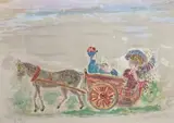Officier et élégante dans une voiture à cheval by Kostia Terechkovitch, Lithographie, sold Nov 2021
