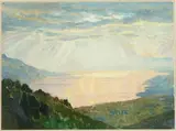 Soleil couchant by Émile-René Ménard, Aquarelle gouachée, sold Apr 2019
