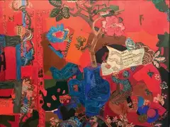 Compagnie des Indes by Roger Bezombes, Huile et collage sur panneau signée en bas à gauche, resignée et titrée au dos, sold Apr 2019