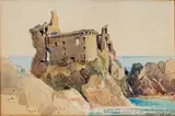 Les ruines du château de l'Île d'Yeu by François Chifflart, 1873, Crayon, aquarelle, sold Feb 2019