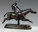 Pur-sang au galop, cravaché par son jockey by Christophe Fratin, Épreuve en bronze à patine médaille, sold Feb 2019