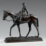 ou son fils A. E. DUBUCAND Rentrée du vainqueur: pur-sang et son jockey, la main gauche posée sur le flanc by Alfred Dubucand, Épreuve en bronze à patine médaille, base au naturel signée, sold Feb 2019
