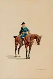 Piqueux à cheval by Charles-Fernand de Condamy, Gouache signée vers le bas vers la droite, sold Feb 2019