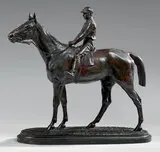 Pur-sang à l'arrêt et son jockey by Isidore Bonheur, Épreuve en bronze à patine médaille, sold Feb 2019